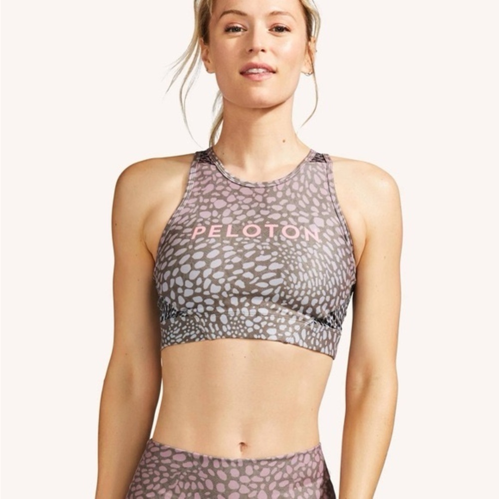 Peloton x WITH Collab Riverstone High-Neck Sports Bra.